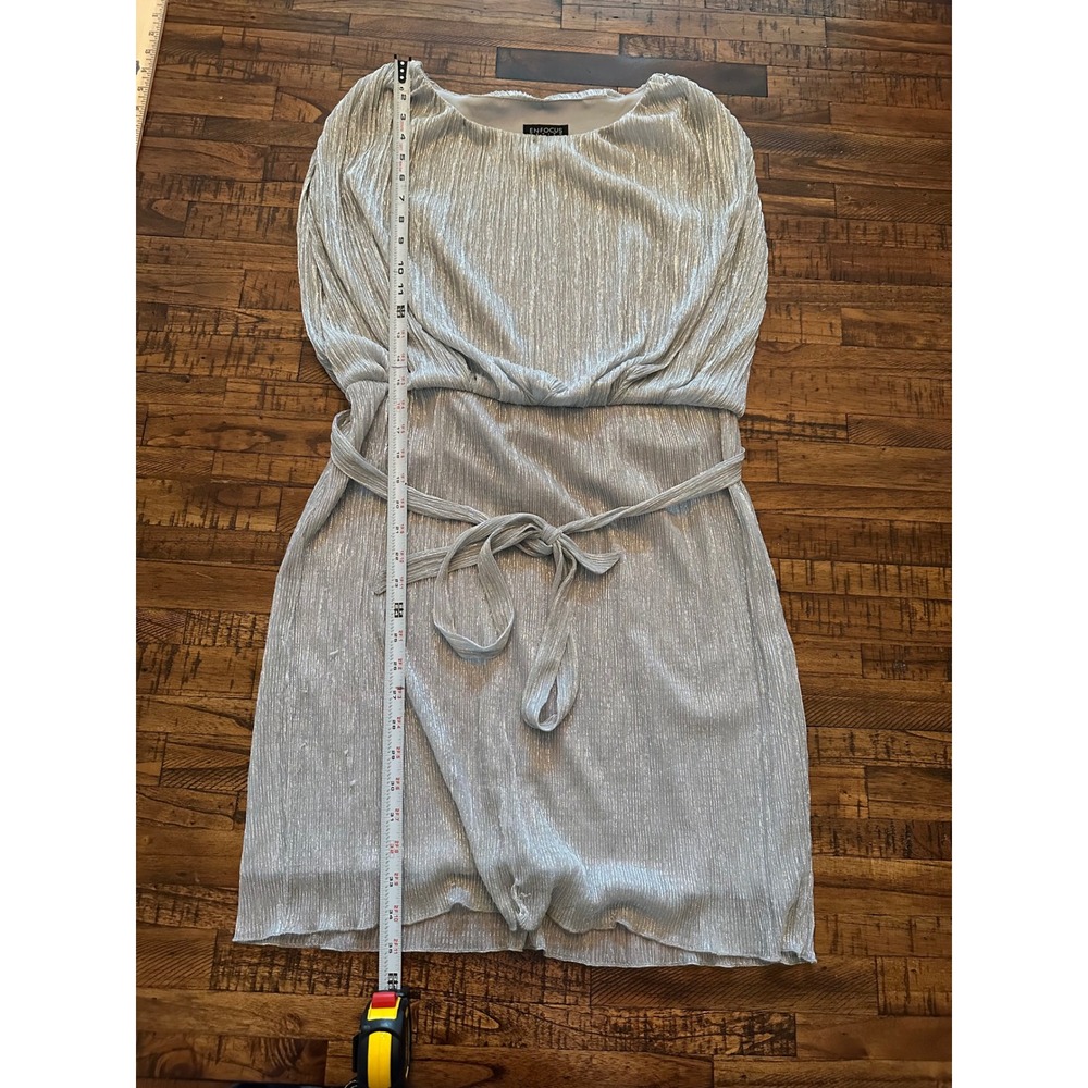 En Focus Petite Silver Metallic Plisse‎ Belted Party Cocktail Dress Size 14P - Picture 2 of 7